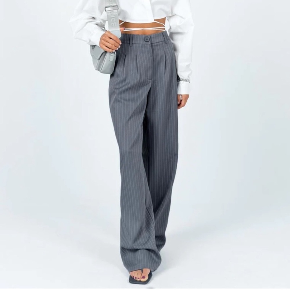 Princess Polly Gray Pinstripe Wide Leg Trousers